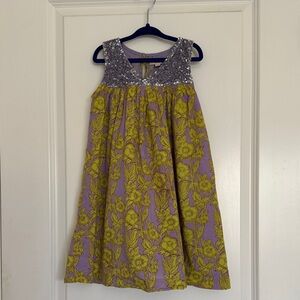 Pink Chicken | Kids Purple and Yellow Floral Sequin Yoke Dress | Size 7